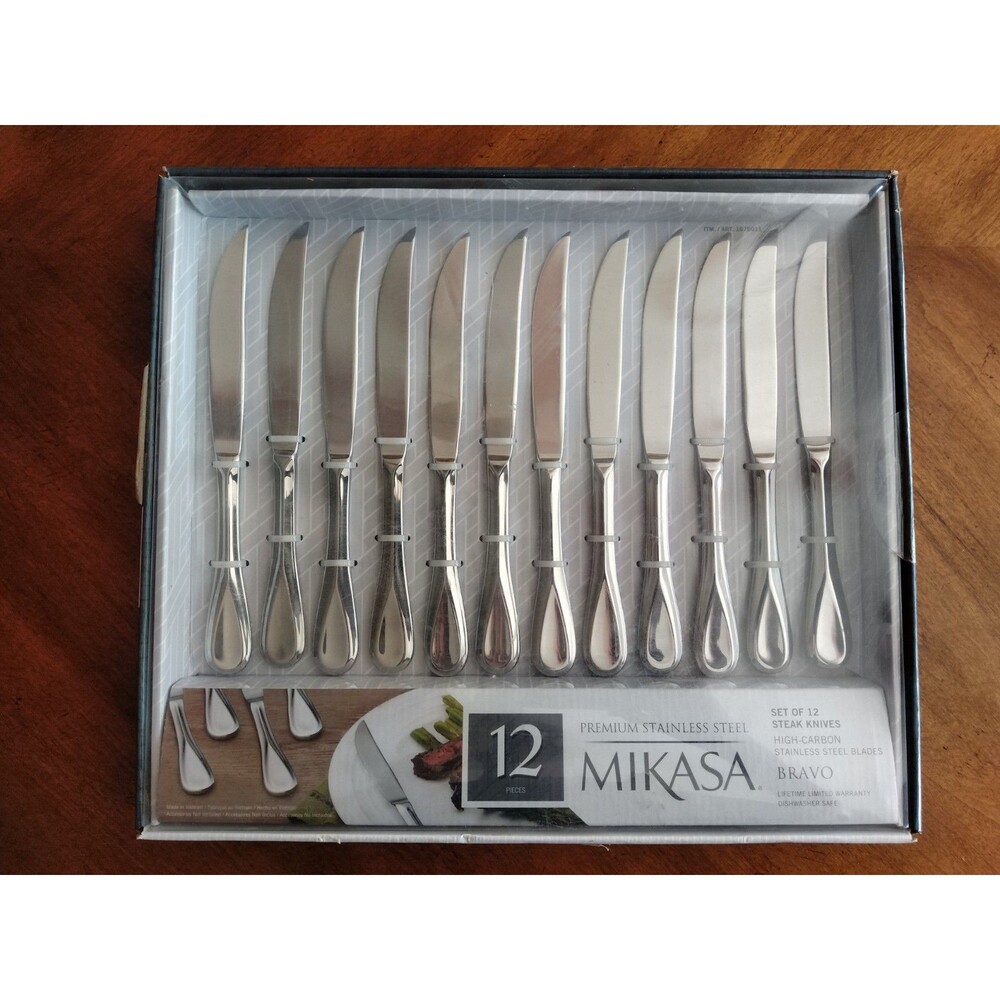 Mikasa Bravo Premium Stainless Steel Steak Knives Set Of 12 New In Box